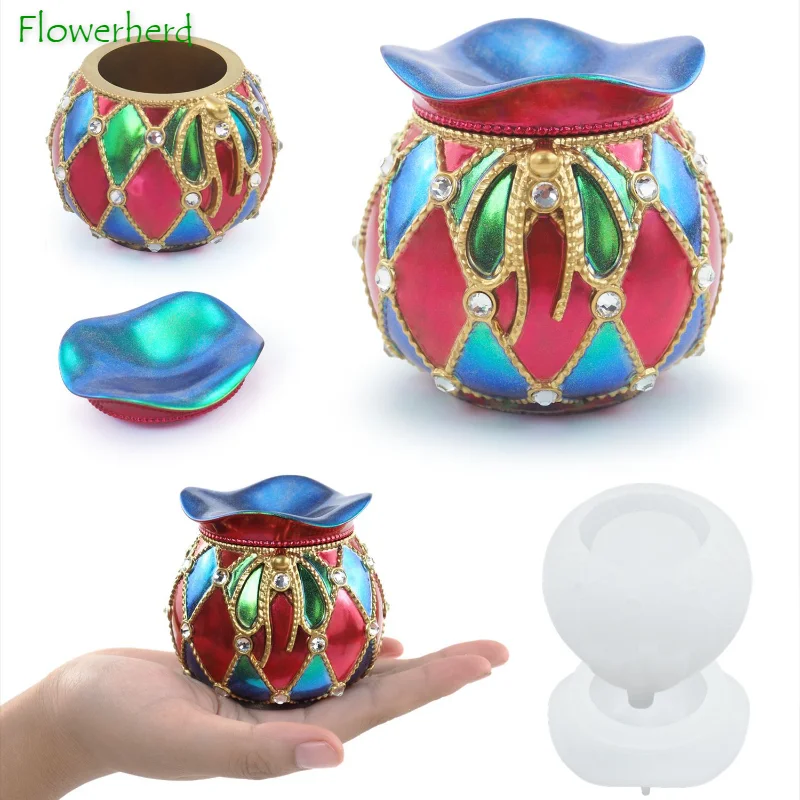 

Diy Handmade Crystal Drop Glue Epoxy Resin Mold Blessing Lucky Bag Storage Box Jewelry Box Storage Tank Mirror Silicone Mold