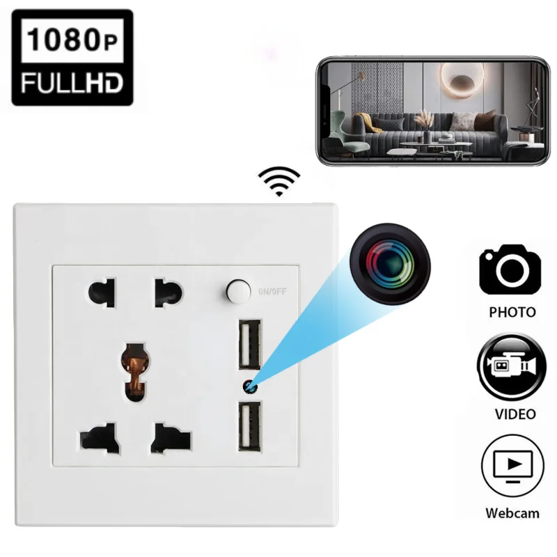 

HD 1080P Wall Plug Socket Camera Wifi Home Security Surveillance Video& Audio Recording Remote Viewing With USB Charging Port