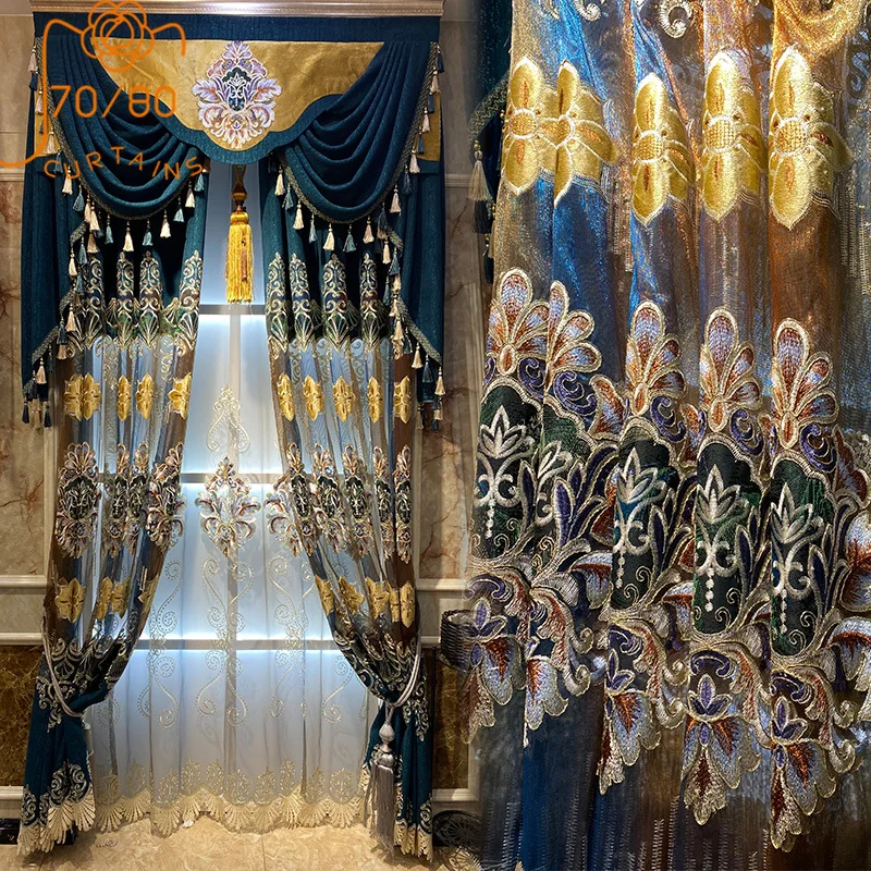 

Luxury European-style Chenille Court Hollow Embroidery Embroidered Window Screen Curtains for Living Room Bedroom Custom