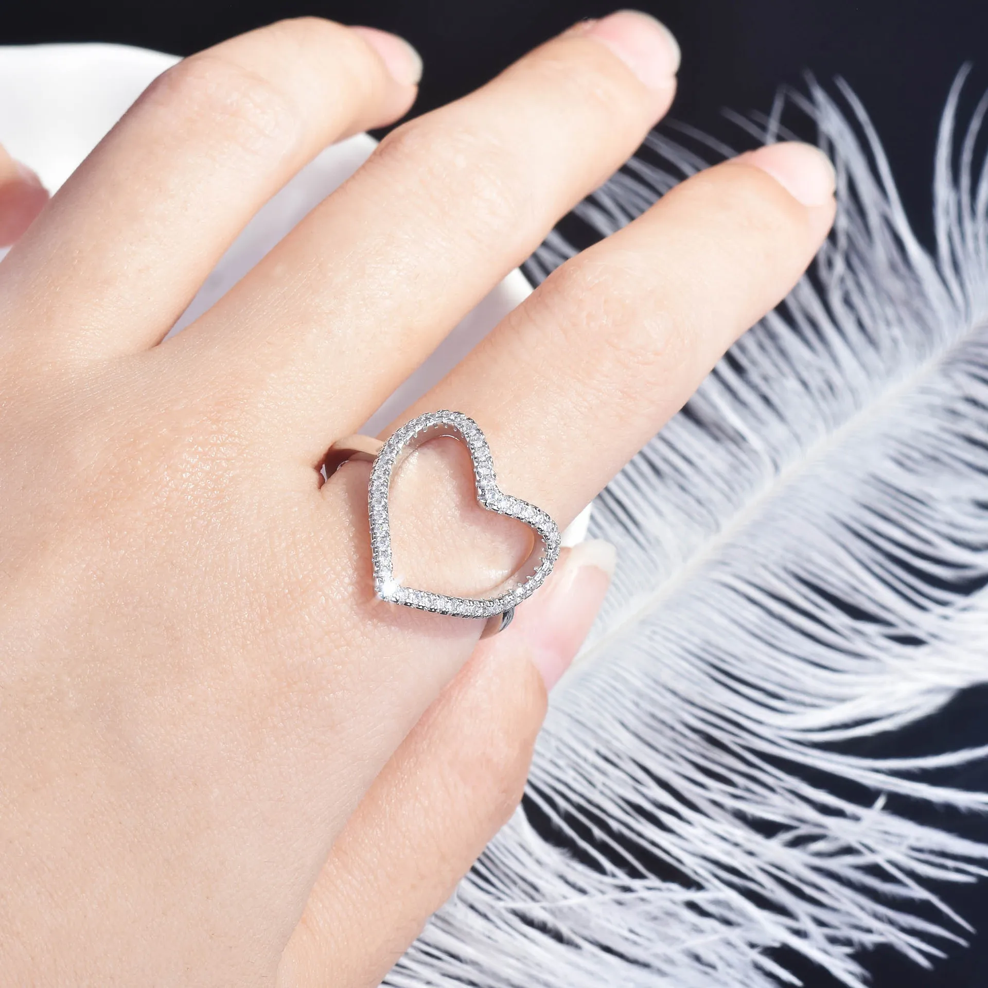 

Astuyo Wish Elegant LOVE Heart Cubic Zirconia Created Diamond Women Band Ring Adjustable Wedding Anniversary Present Gift