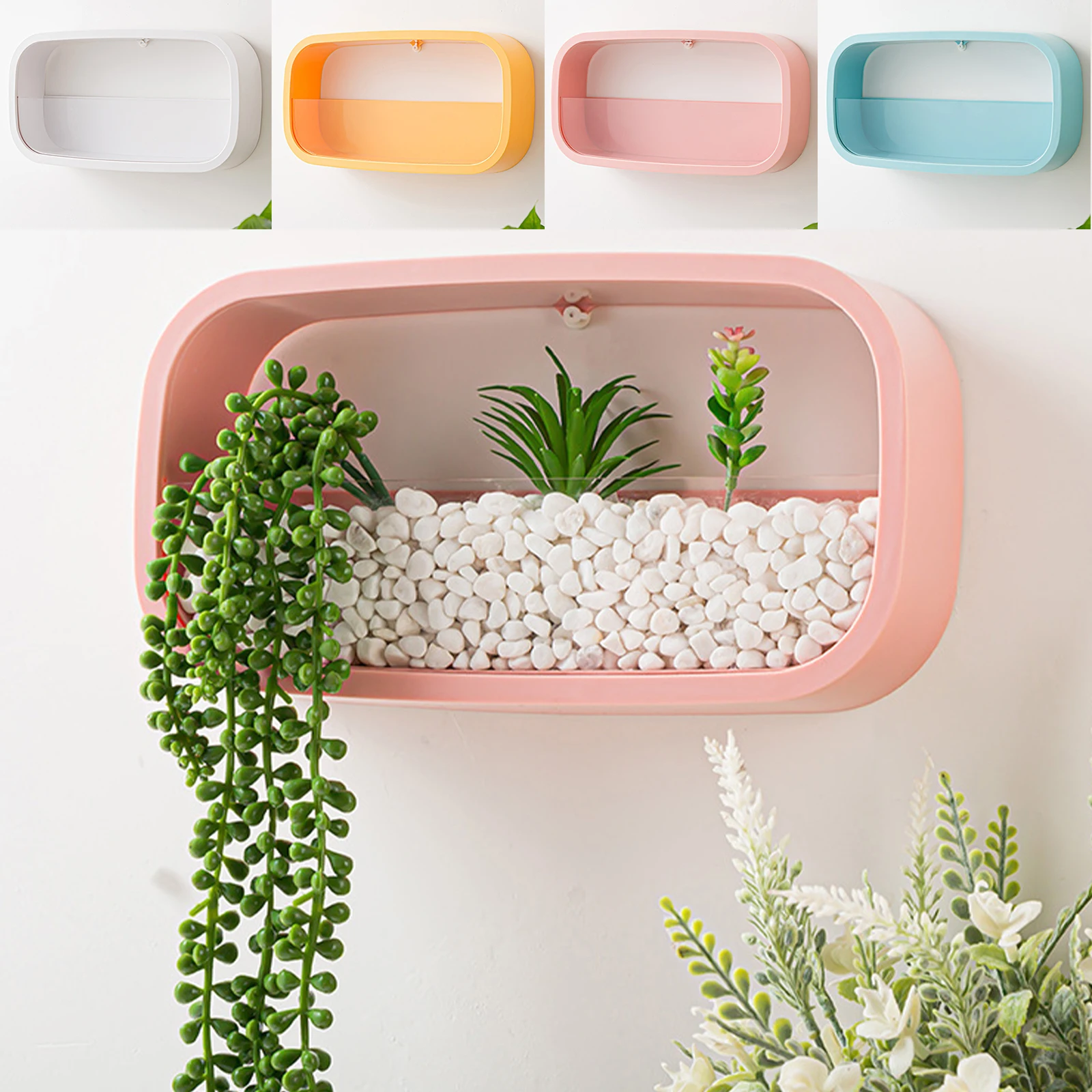 

Modern Rectangle ABS Wall Vase Home Living Room Restaurant Stone Hanging Flower Pot Wall Decor Succulent Plant Planters Art Vase