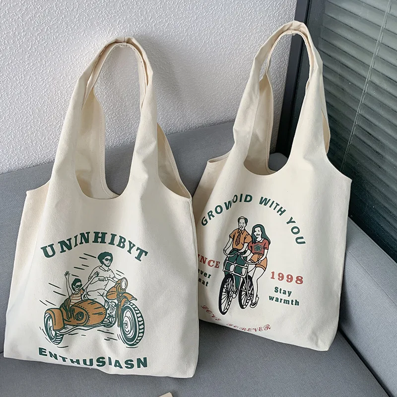 

Холщовая сумка-жилет для женщин, повседневный мотоциклетный жилет с мультяшным принтом, вместительные холщовые сумки для учебников