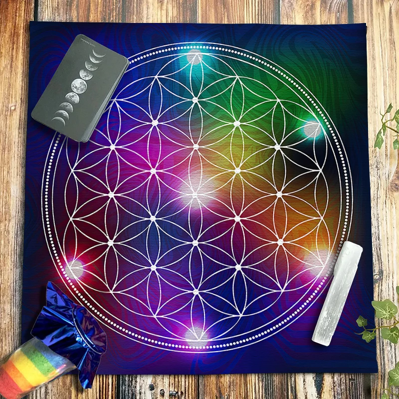 

Galaxy Velvet Tarot Tablecloth Spiritual Flower of Life Altar Cloth Pagan Witchcraft Divination Astrology Oracle Card Pad 49CM