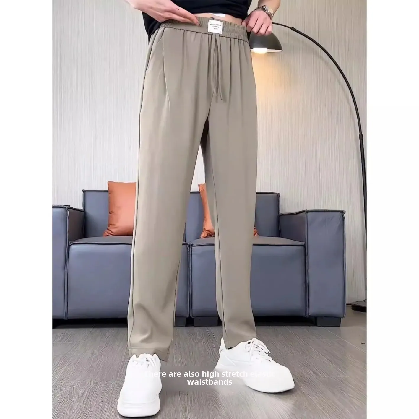 Универсальные однотонные повседневные брюки из ледяного шелка мужские летние