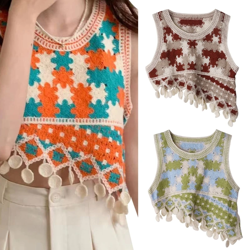 

Knitted Rib Summer Shirt Sleeveless Loose Fit Sweet Patchwork Shirts Top Dropship