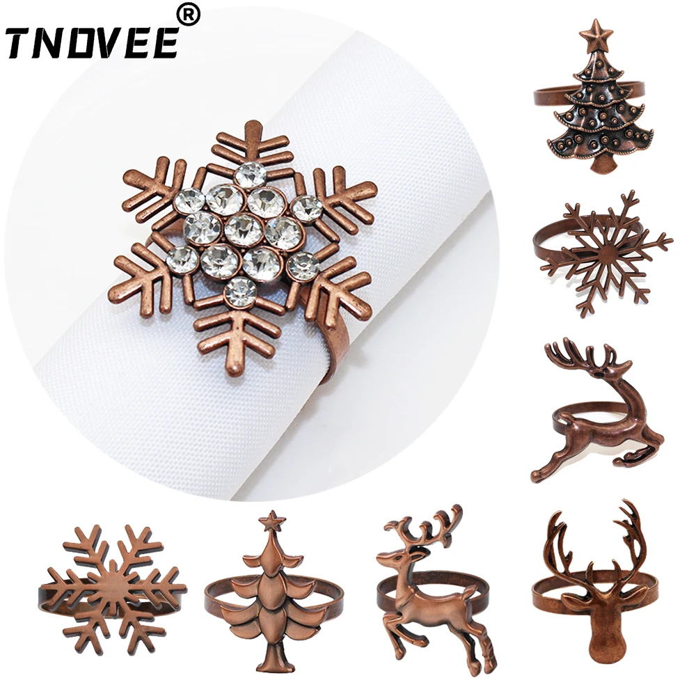 

8PCS Retro Christmas Napkin Rings Reindeer Napkin Holder for Wedding Christmas Thanksgiving Easter Party Table Decoration ERC91