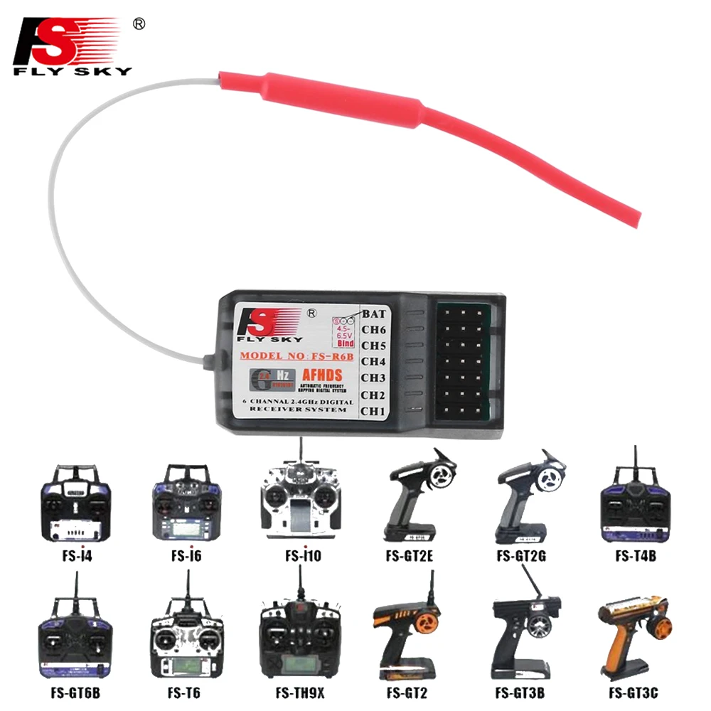 

FlySky FS-R6B 2.4Ghz 6CH GFSK PCM AFHDS RC Receiver Compatible With I6 I10 T6 CT6B TH9x Transmitter Remote Controller