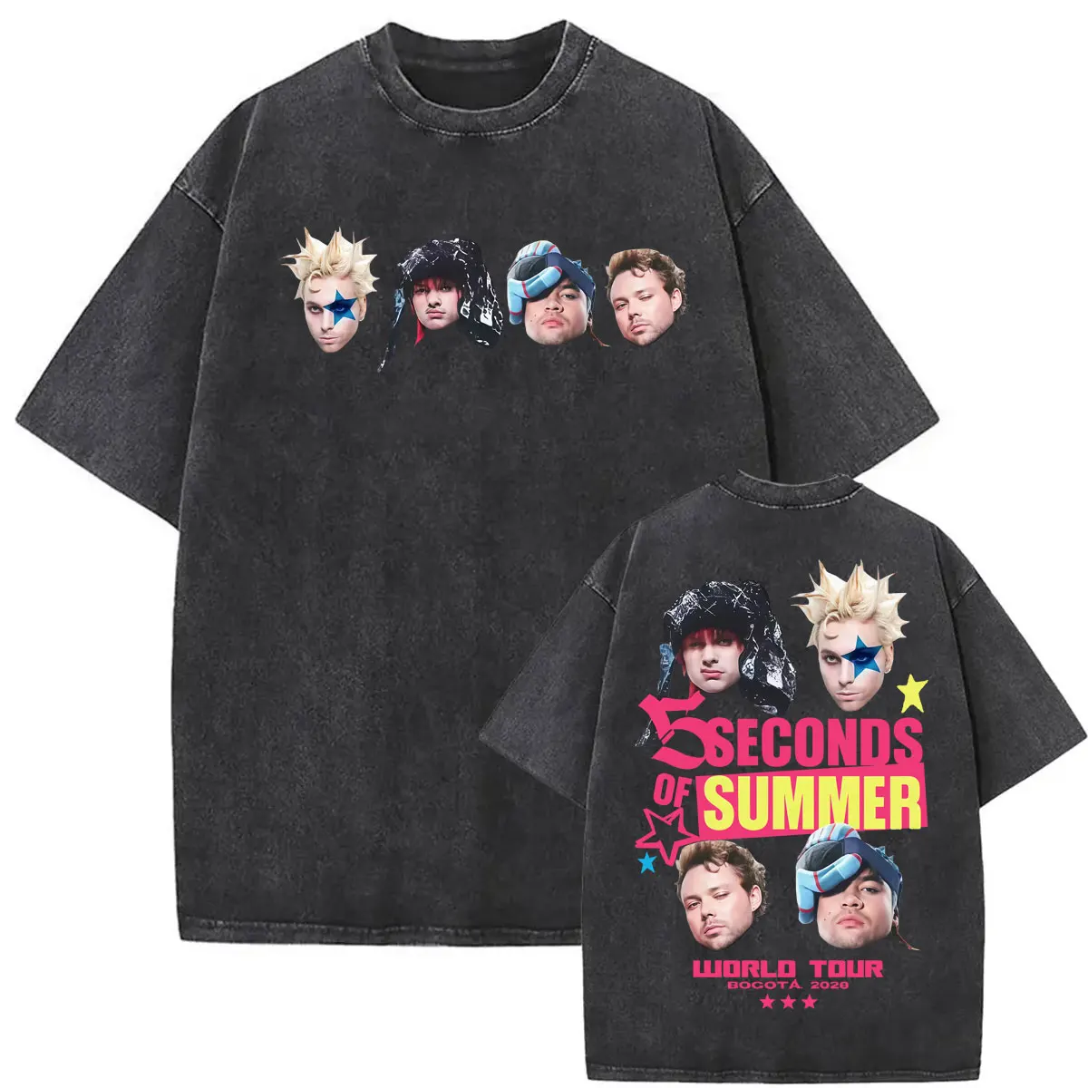 Фото Футболки унисекс 5 Seconds of Summer Make Me Your Latam Tour 2026 в винтажном стиле с эффектом потертости, повседневные оверсайз футболки в стиле Харадзюку, уличная одежда №4