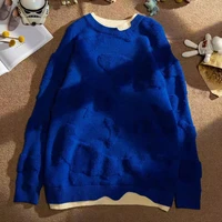 klein blue fake two piece sweater for men and women in autumn and winter new japanese couple knit sweater top