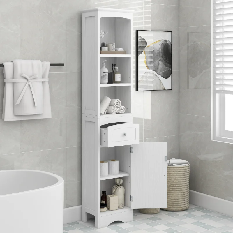 

[Flash Deal]Tall Bathroom Cabinet Freestanding Storage Cabinet with Drawer MDF Board Adjustable Shelf White[US Stock]