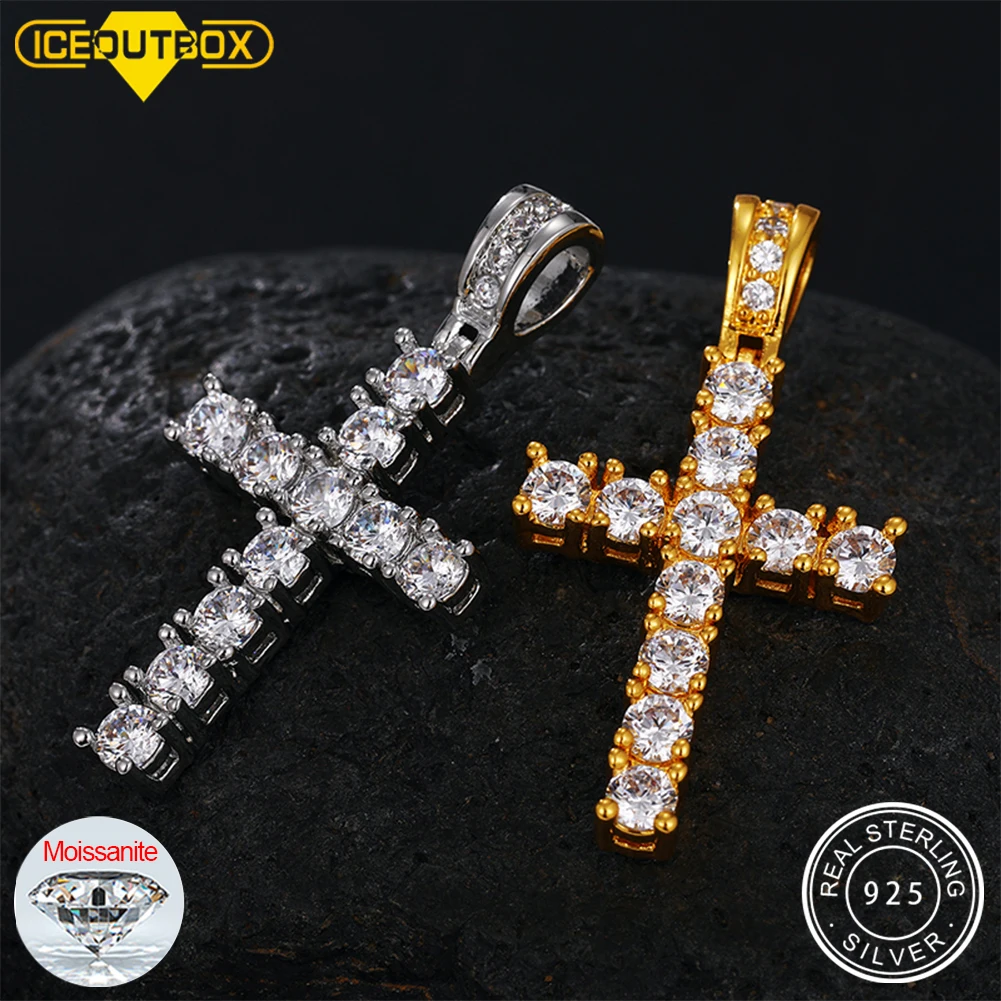 

Men Women Hip Hop Cross Pendant Necklace 925 Sterling Silver Moissanite Iced out Bling Necklaces HipHop Jewelry Fashion Gift