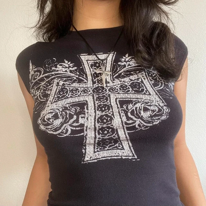 Готические укороченные топы Cyber Grunge Y2K футболки с графикой винтажные рубашки