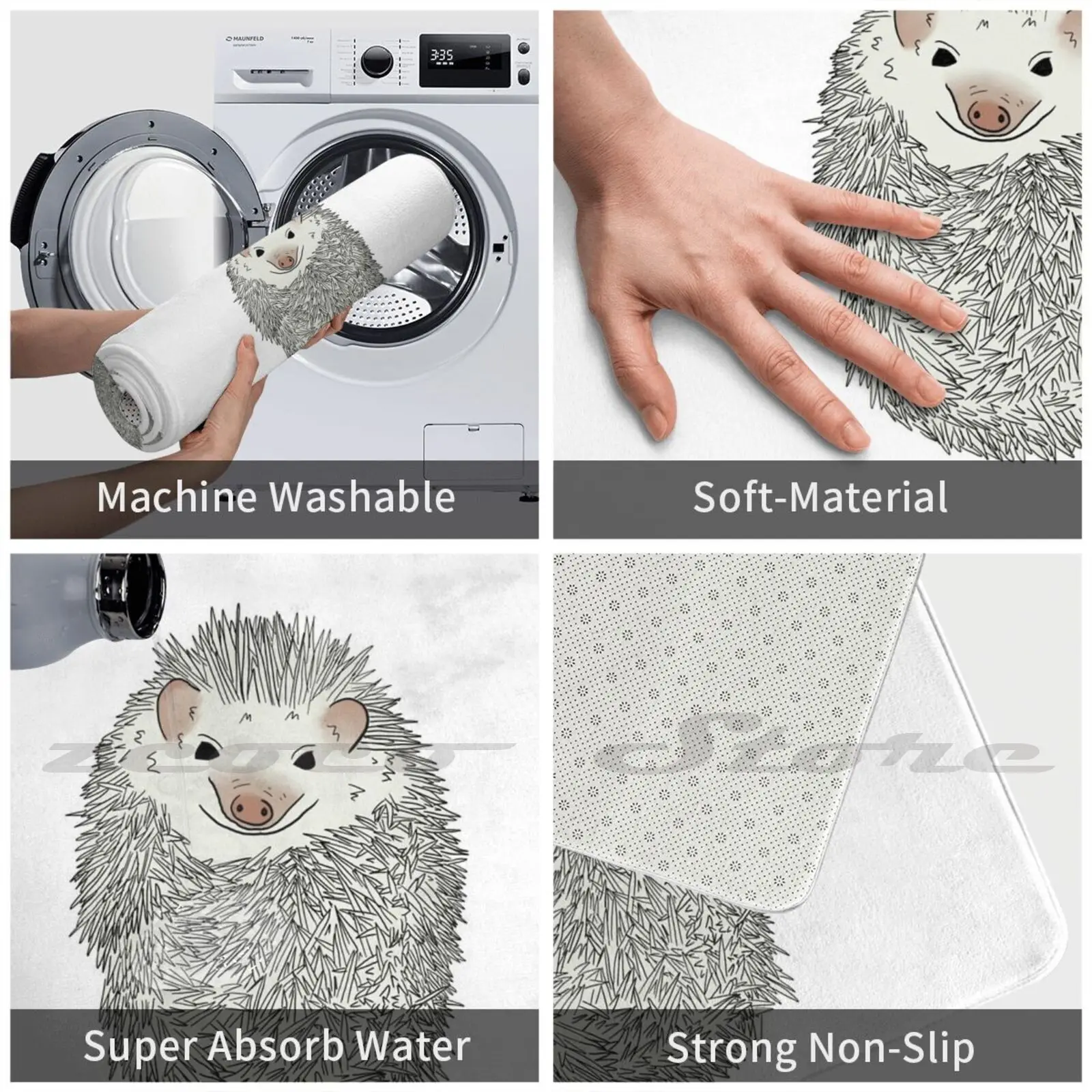 Коврик для прихожей с акварельными чернилами Ежик нескользящий мягкий коврик