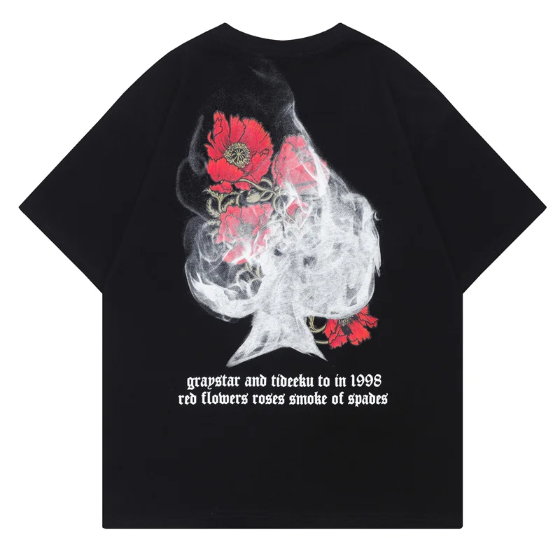 

Hip Hop T Shirt Oversized Streetwear Summer Men Letter Flower Print Gothic T Shirts 2022 Harajuku Vintage Short Sleeve Tops