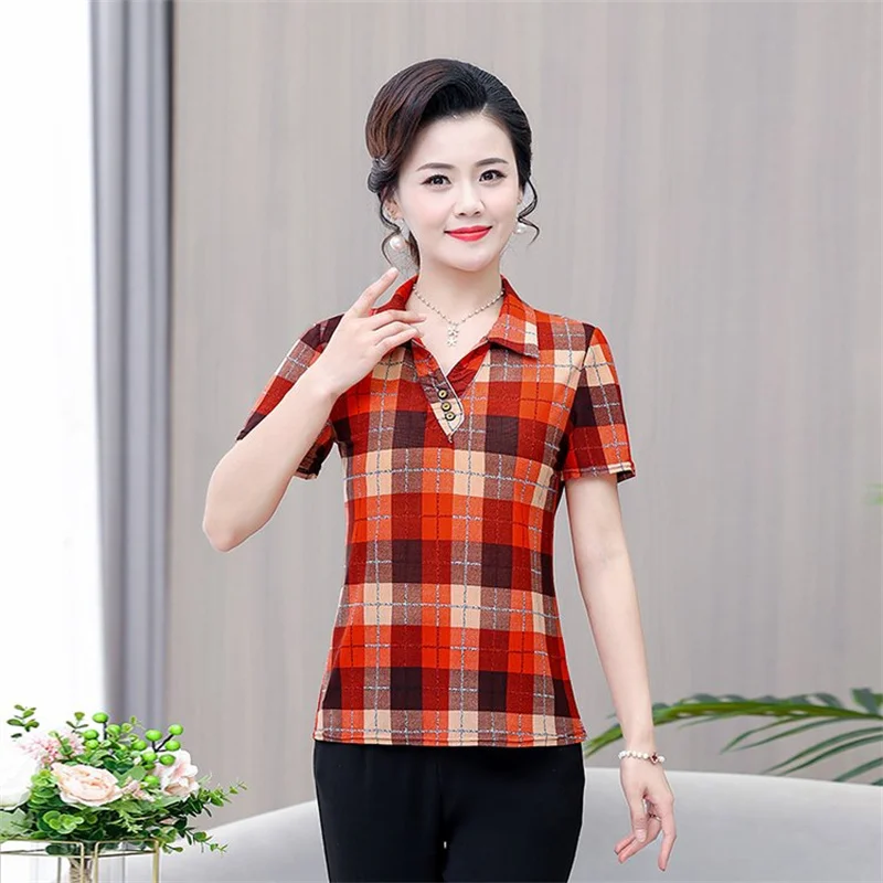 

Summer Short Sleeve Women Shirts Floral Print Women Casual Blouses Top Mother Clothes Blusa Feminina