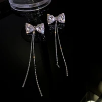sheshine fashionable personalized wedding ball earrings with diamond bow long tassel party earbobs novel design dating eardrop
