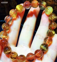 natural copper rutilated quartz clear round beads bracelet 9 5mm jewelry gold rutilated crystal women man bracelet genuine aaaaa