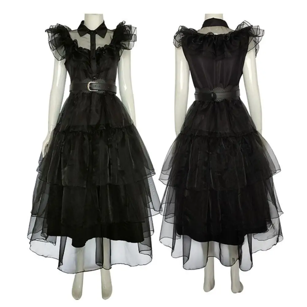 

Treyrea Wednesday Costume Dress Wednesday Gothic Cosplay Mesh Dress Pretend Play Halloween Party Outfit For Women & Kids Girls