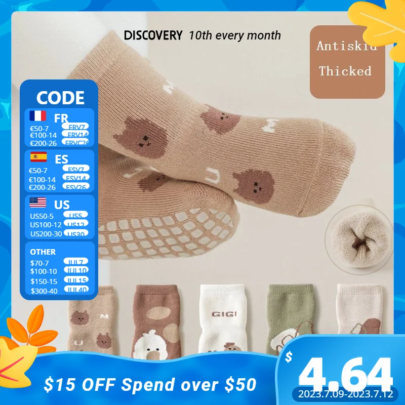 

2 Pairs/Lot Baby Socks Non Slip Thicked Warm Cute Newborn Non-slip Socks Infant Medium Barrel Spring and Winter Children Clothes