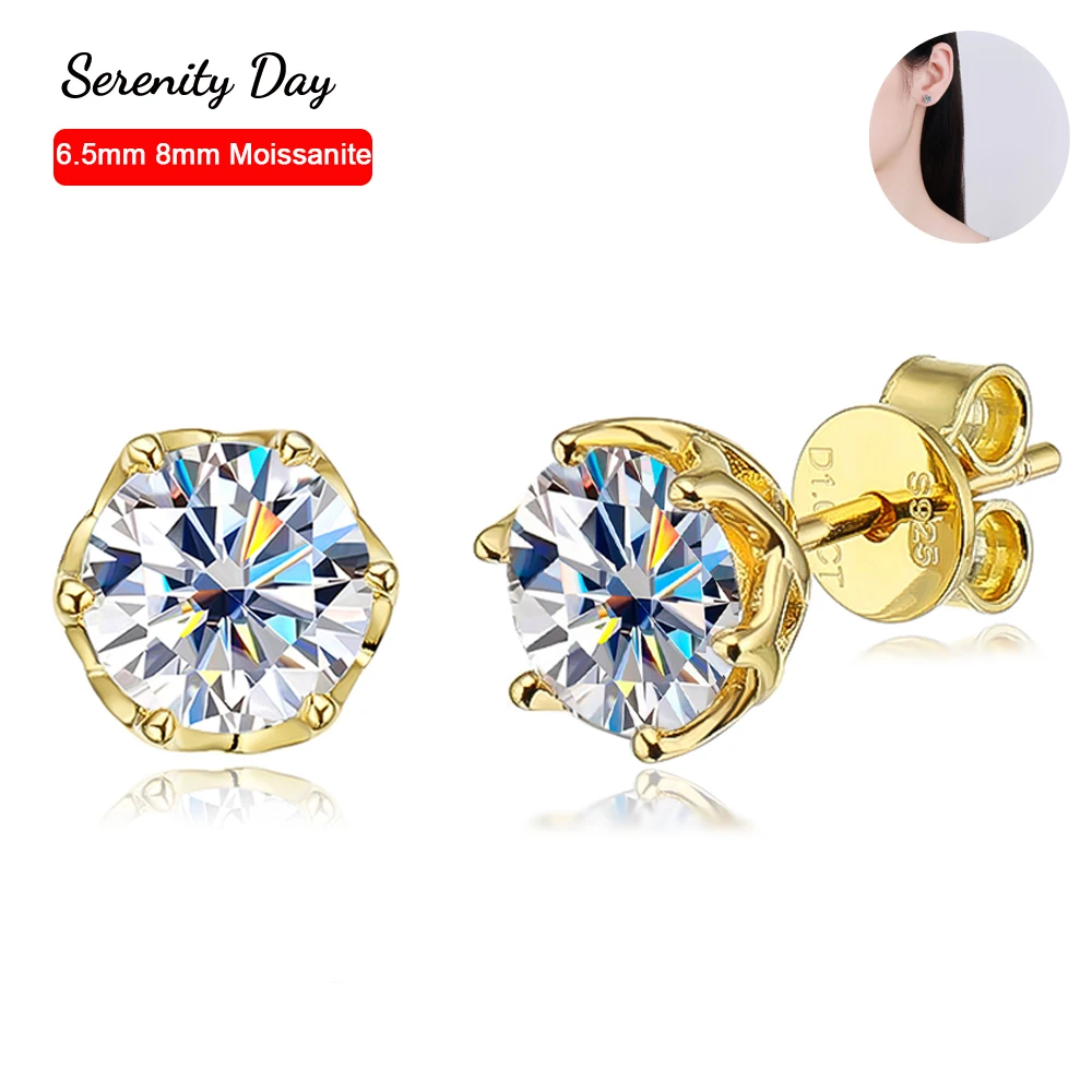 

Serenity Day 5mm 6.5mm 8mm D Color Moissanite Stud Earrings For Women S925 Sterling Silver Plate Pt950 Sparkling Fine Jewelry