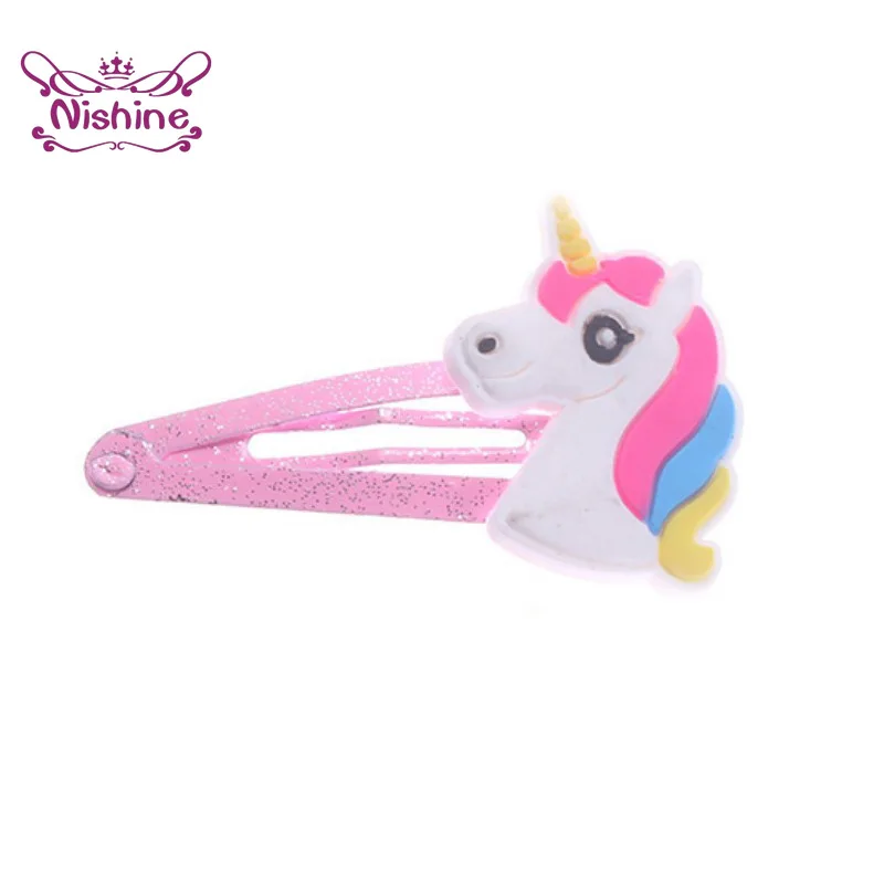 Nishine Glitter Unicorn Hairclips Cartoon Animal Hair Clips Cute Plastic Hairpins Kids Headwear Baby Girls Hair Accessories images - 6