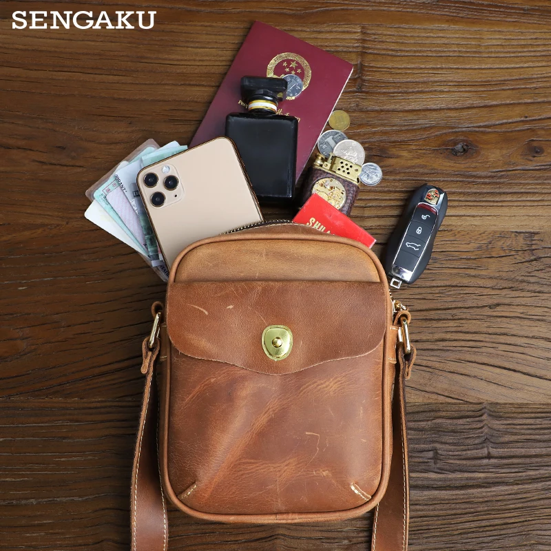 2022 New Genuine Leather Men's Messenger Bag Vintage Shoulder Bags High Quality Male Crossbody Bag Cross Body Pack For Travel