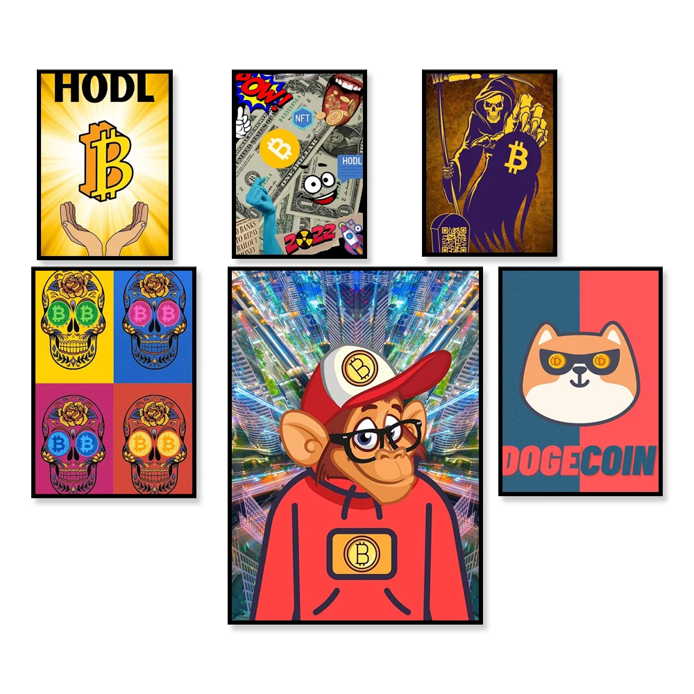 Криптовалюта Ethereum Bitcoin Run Btc Bull Trader Kanvas Lukisan Плакат Kantor Dekorasi Cetak Nordik Rumah Ruang Tamu Seni Din