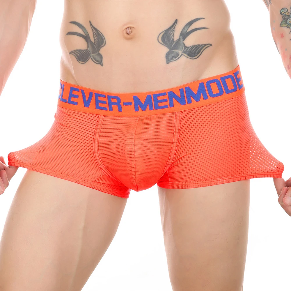 

Man Boxershorts Comfort Breathable U-shaped Trunks Fluorescent Mesh Boxer Underwear Nylon Arrow Panties Mens Swim Shorts