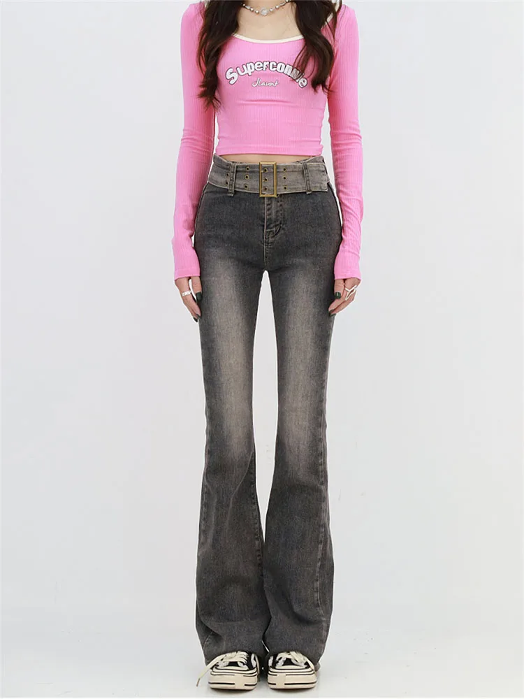 

Женские расклешенные джинсы в Корейском стиле, винтажные брюки из денима с высокой талией, облегающие джинсы, Новинка осени 2022, шикарные повседневные Модные брюки Ulzzang