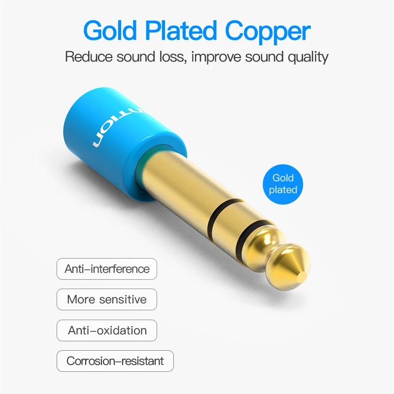 Адаптер аудио Vention 6,35 мм мужской на 3,5 мм женский, золоченый конвертер 6,5 3,5 для микрофона, динамика, усилителя.