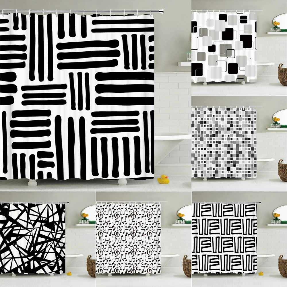

Геометрическая занавеска для душа черного и белого цвета, водонепроницаемая занавеска для ванной комнаты, Современная 3d занавеска из полиэ...