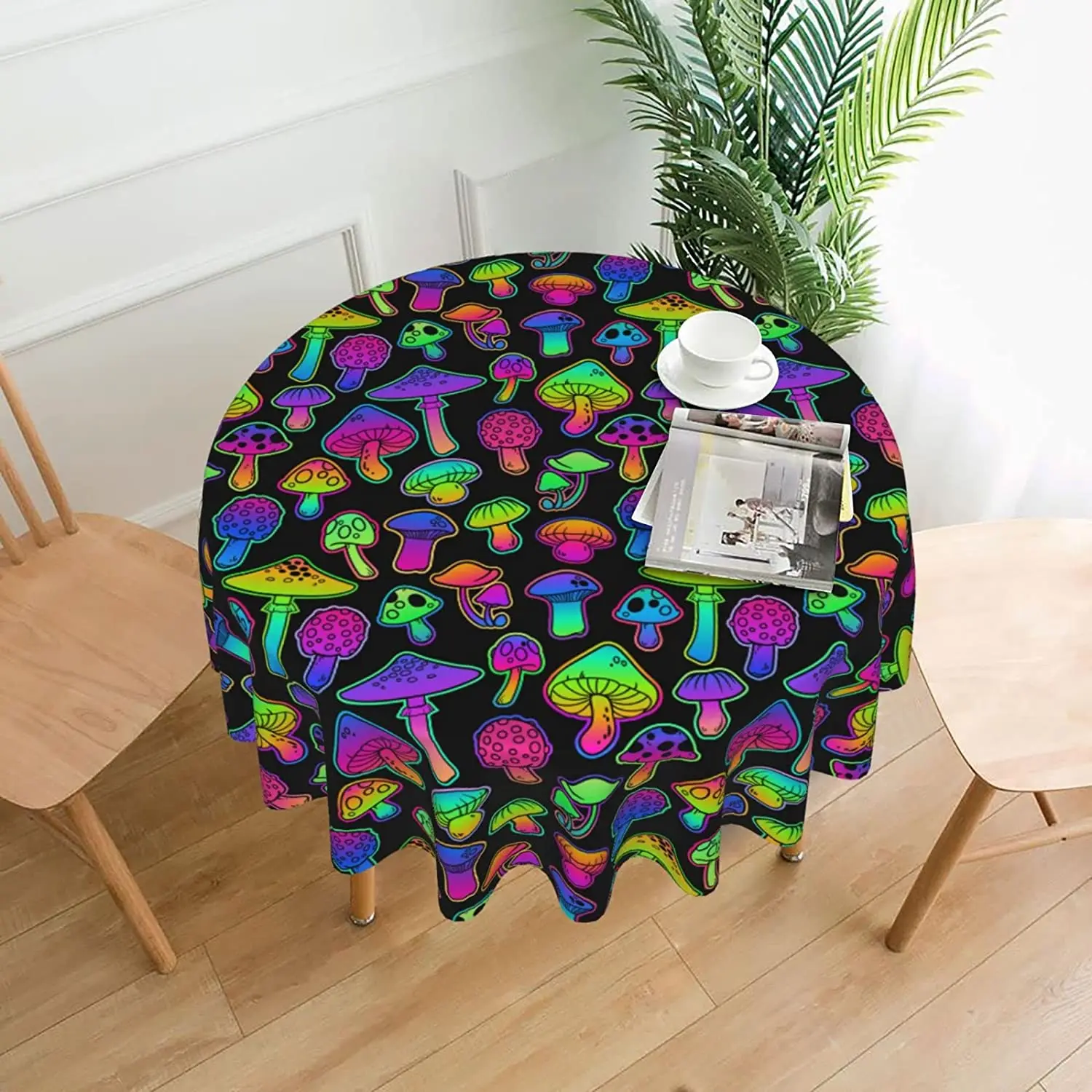 

Tablecloth Mushroom Magic Trippy Round 60 Inch Table Cover Polyester Stain and Wrinkle Resistant Table Cloth for Kitchen Dining