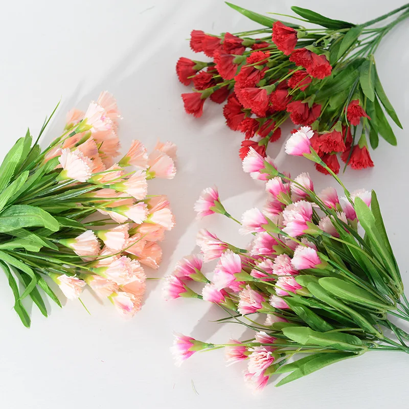 

15 Heads Carnations Artificial Flowers Living Room Home Decoration Fake Flowers Hotel Holiday Party Tabletop Flower Arrangement