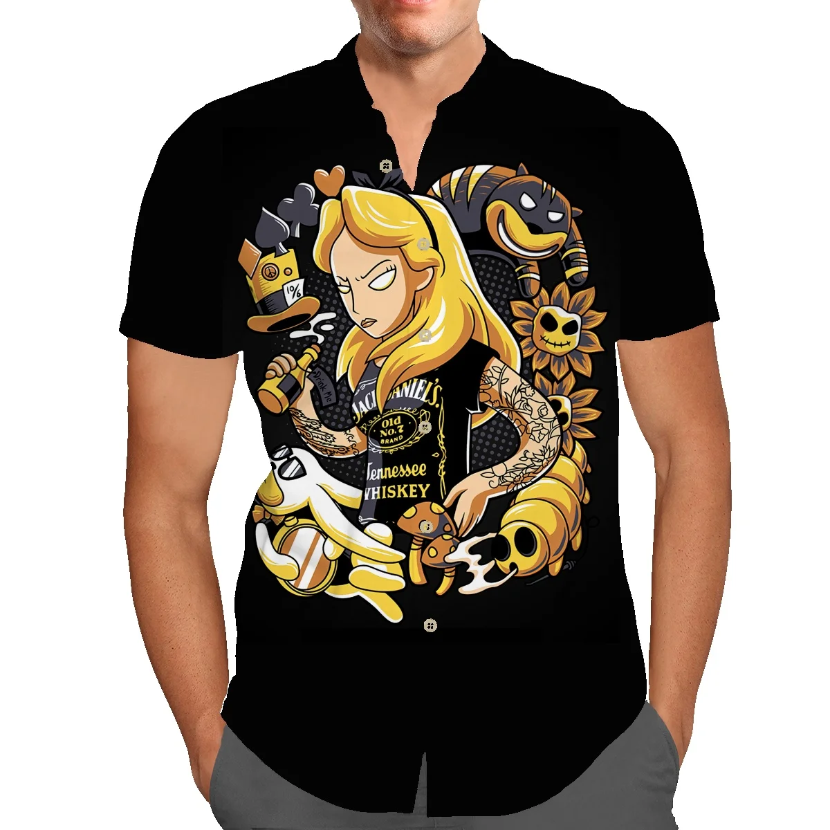 

Летняя рубашка с коротким рукавом, Мужская модная футболка в Вертикальную Полоску с призраком, новинка 2022, высокоэластичная рубашка с лацка...