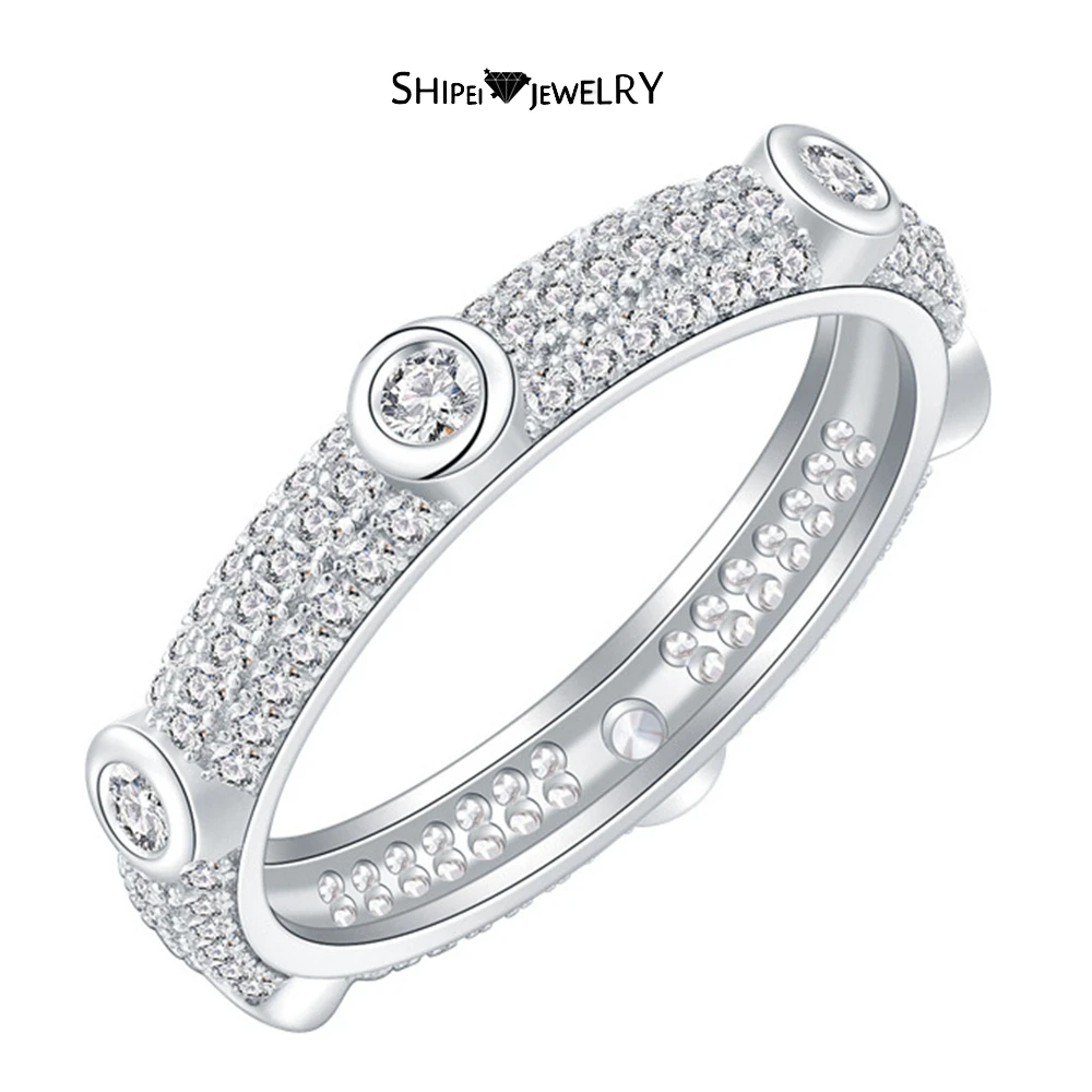 Shipei Personality 100% 925 Sterling Silver High Carbon Diamond Fine Jewelry 18K Gold Plated Women Ring Wedding Band Wholesale