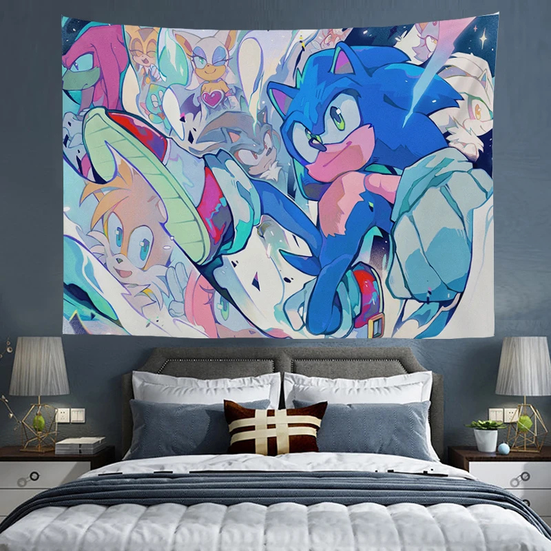 Sonic Tapestry Aesthetic Wall Art Hanging Bedroom Decoration Decorative Headboards Tapestries Home Accessories Game Custom Decor