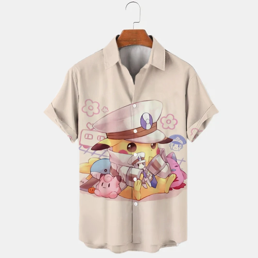 2022 Hawaiian Shirt Pikachu Print Abstract Pattern Short Sleeve Loose Oversized Shirt Men and Women Summer Beach Casual Shirts images - 6