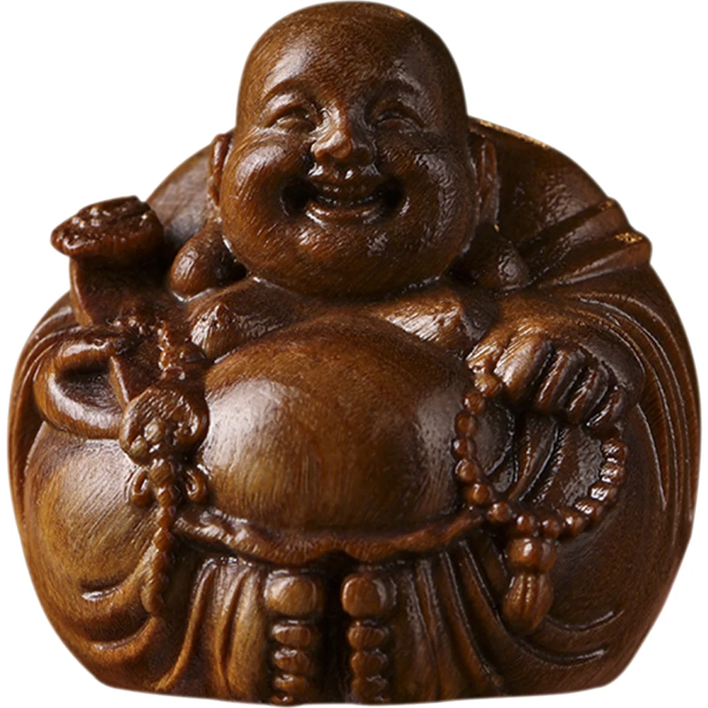 

Green Sandalwood Maitreya Figurine Wooden Carved Decoration Vintage Adornment Trim Buddhism Statue Model