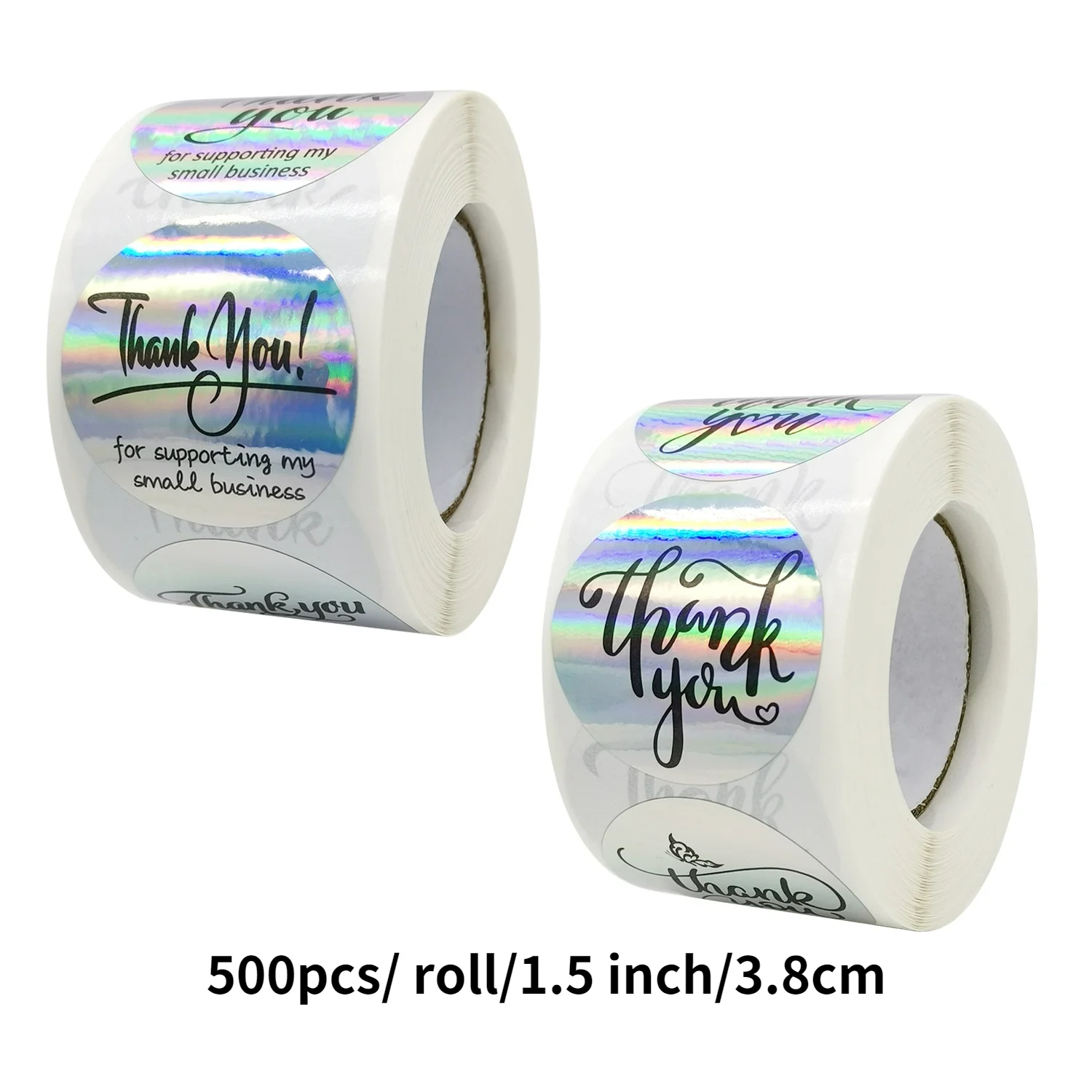 

500pcs/ roll/1.5 inch Rainbow Laser Thank You Stickers Adhesive Label Sticker for Small Business Package, Wedding Gift Wraps