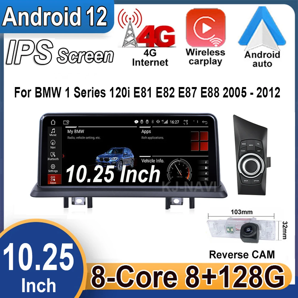 10.25" Screen IPS Android 12 Car Video GPS Navigation Player Radio Stereo For BMW 1 / 2 Series 120i E81 E82 E87 E88 2006 - 2011