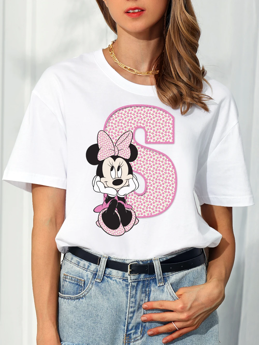 

Женская футболка с принтом «Минни Маус», с надписью на заказ