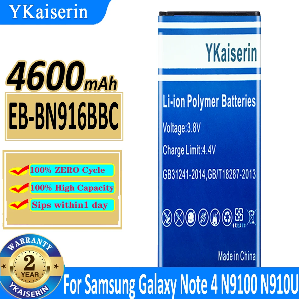 

YKaiserin EB-BN916BBC EBBN916BBC 4600mAh Battery For Samsung Galaxy NOTE4 N9100 N9106W N9108V N9109V Note 4 Note4 Batteries