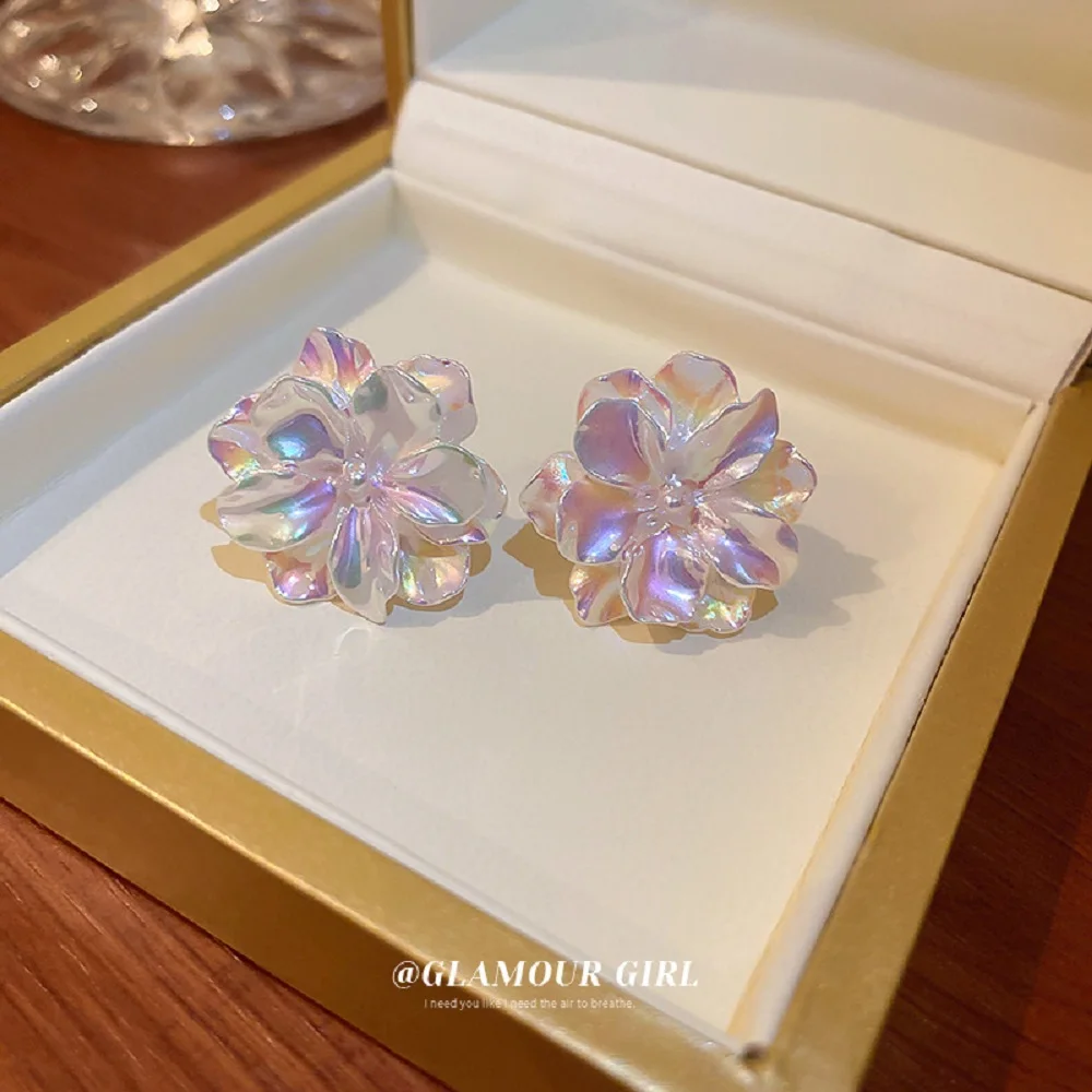 

1 Pair Trendy Women Petals Acrylic Multicolour Big Flower Stud Earrings Sweet Charm Jewelry Fashion Acessories