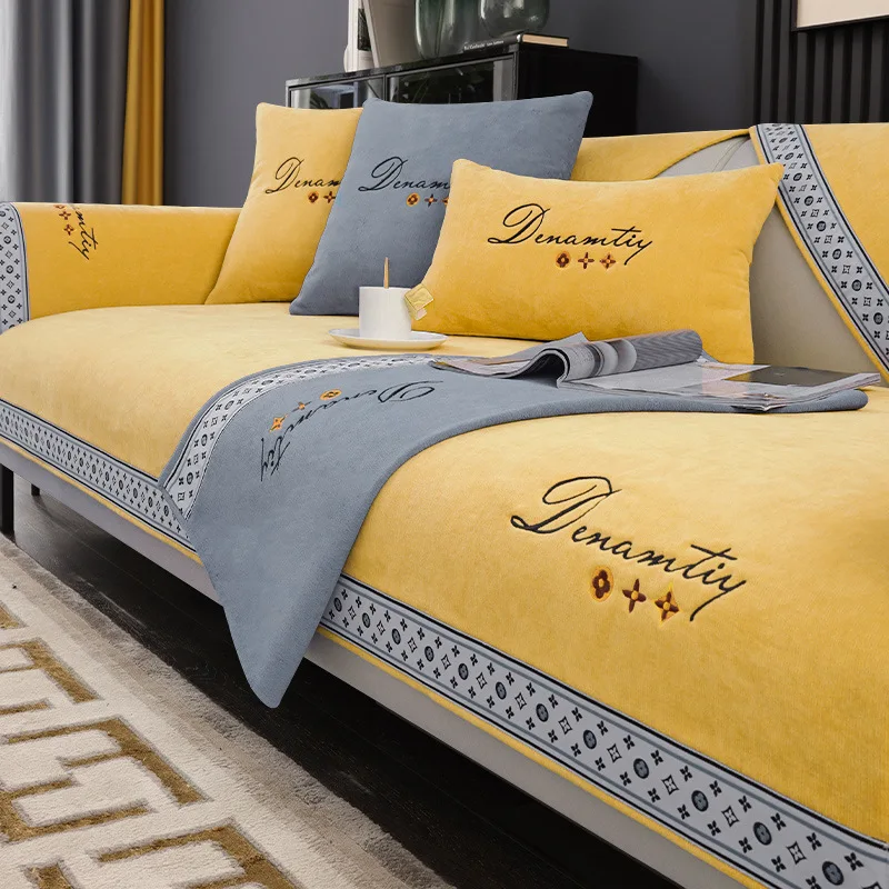 

Современные чехлы на диван для гостиной, Нескользящие угловые диваны из шенилла, чехол на 1/2/3/4-местные диваны, L-образный диван, чехол, подушк...