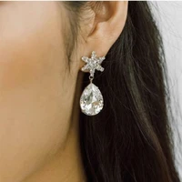 delicate rhinestone small star water drop pendant earrings wedding jewelry for women shiny crystal geometric drop stud earrings