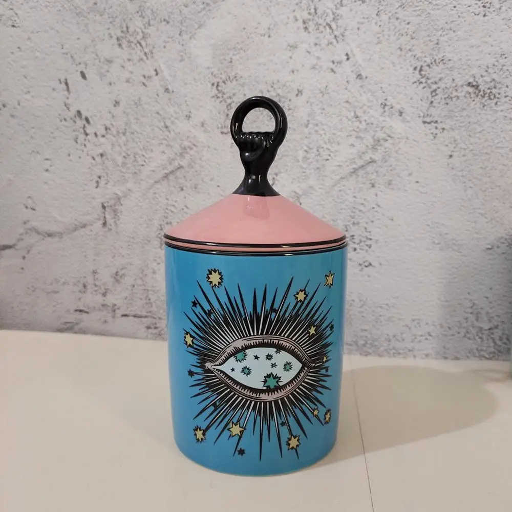 Big Eye Jar Starry Sky Incense Candle Holder with Hand Lid Aromatherapy Candle Jar Handmade Candleabra Home Decoration images - 6