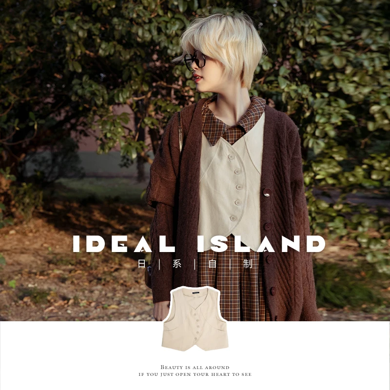 [Распродажа] Японская мода Домашний жилет-карго в стиле ретро Женская верхняя