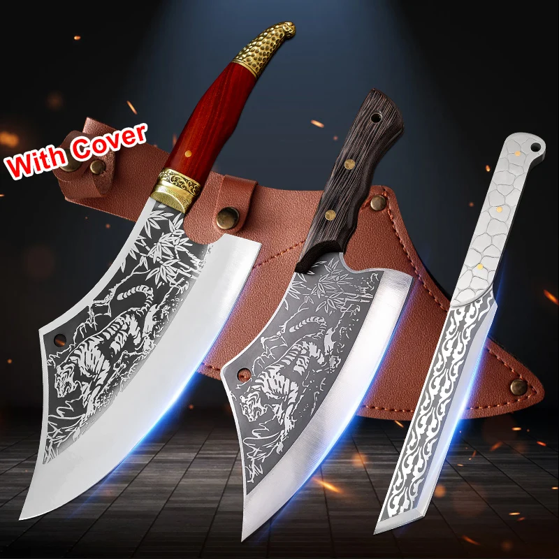 

Hand-forged stainless steel tiger pattern chopping Tool Longquan kitchen meat cleaver Household Cooking knife With Wooden Handle