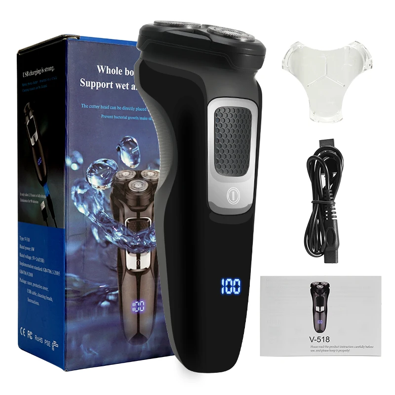 

Men's Electric Shaver Dry Wet Beard Trimmer Fully Body Washable Smart USB Rechargeable Face Hair Waterproof Razor Steel