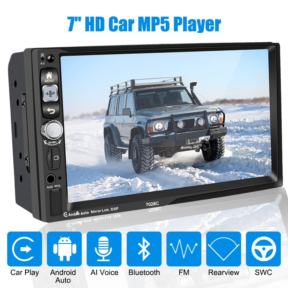

Автомобильный радиоприемник, мультимедийный видеоплеер с голосовым ии, 7-дюймовый сенсорный HD-экран, пульт дистанционного управления, универсальный, 2 Din, Bluetooth, аудио, стерео, MP3, MP5
